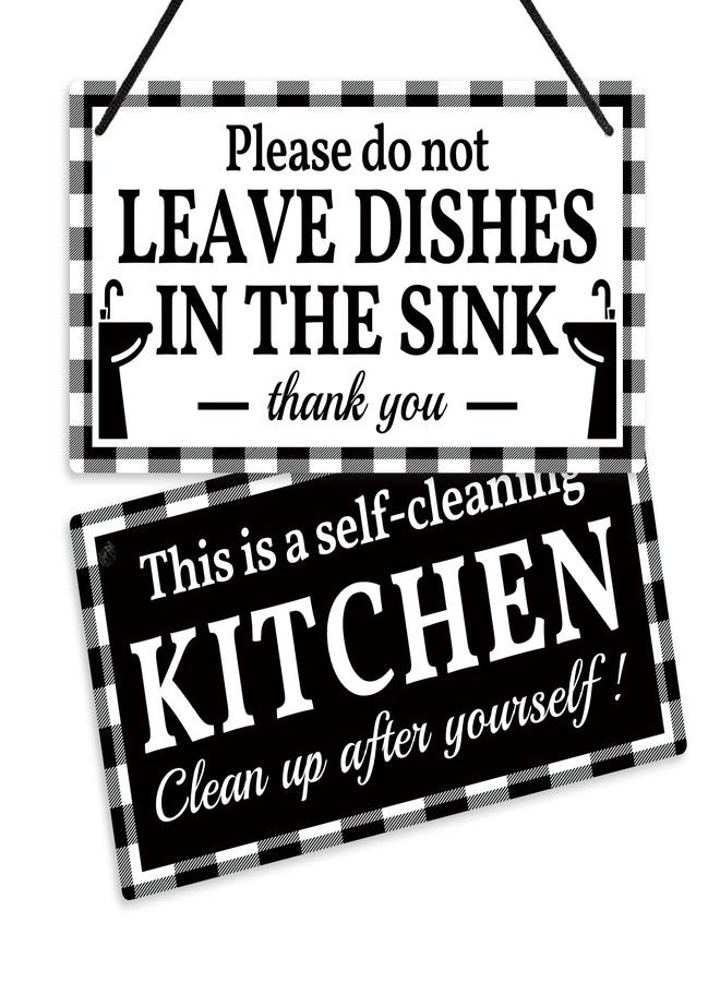 Putuo Decor This is a Self-Cleaning Kitchen Clean up after Yourself Sign, Reversible Double Sided Sign for Restaurant, 10x5 Inches PVC Hanging Plaque - Please Do Not Leave Dishes in the sink - Image 1